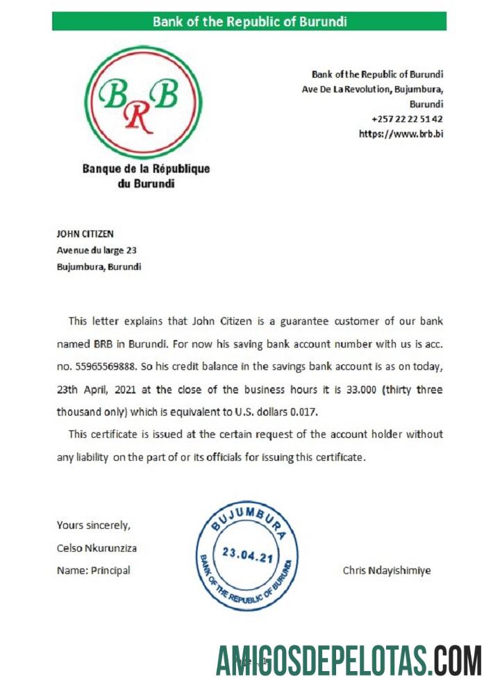 Burundi Referência do Banco da República do Burundi exemplo